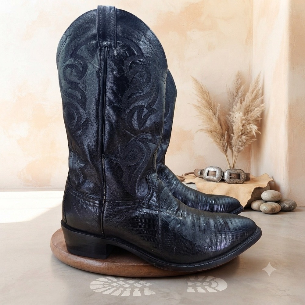 Dan Post Mens Black Lizard Iguana Skin Western Cowboy Boots 2350 J 13 D Vintage